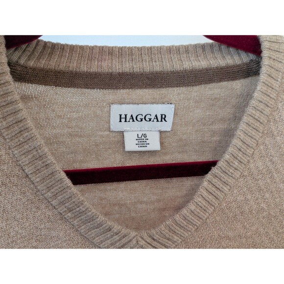 Haggar Men's Tan V-Neck Classic Knit Pullover Casual Sweater Size Large - Picture 6 of 10